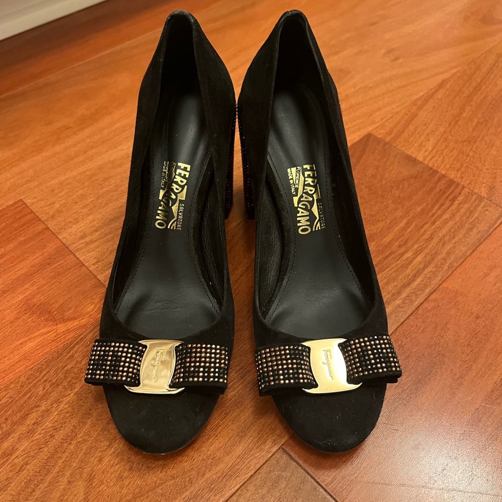 Salvatore Ferragamo block heel black and bronze size 36